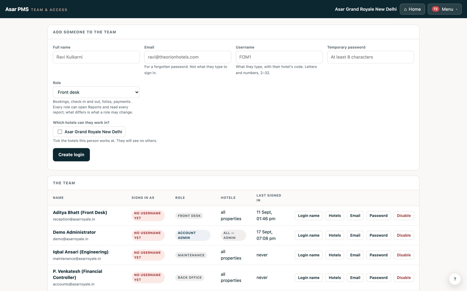 The platform view: every account and every hotel, whoever owns them.